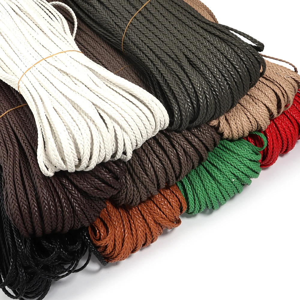 5 Yards 8 mm PU-Lederseil, bunt, fünfsträngig, flach, geflochtenes Seil, Schnur für DIY-Schmuckherstellung, Armbänder, Halsketten, Zubehör