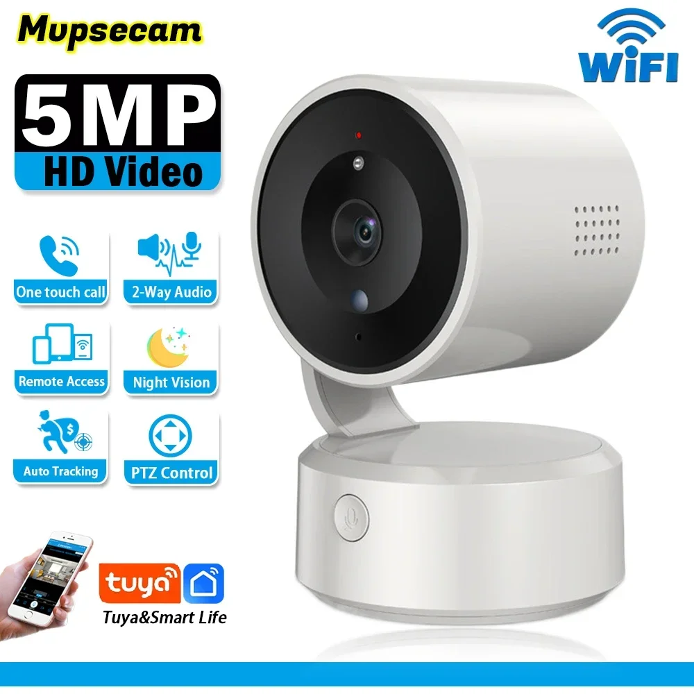 

5MP PTZ WiFi Security Camera Mini 2-Way Audio 360° Indoor Wireless Video Surveillance CCTV Cameras Smart Home Baby Monitor Tuya