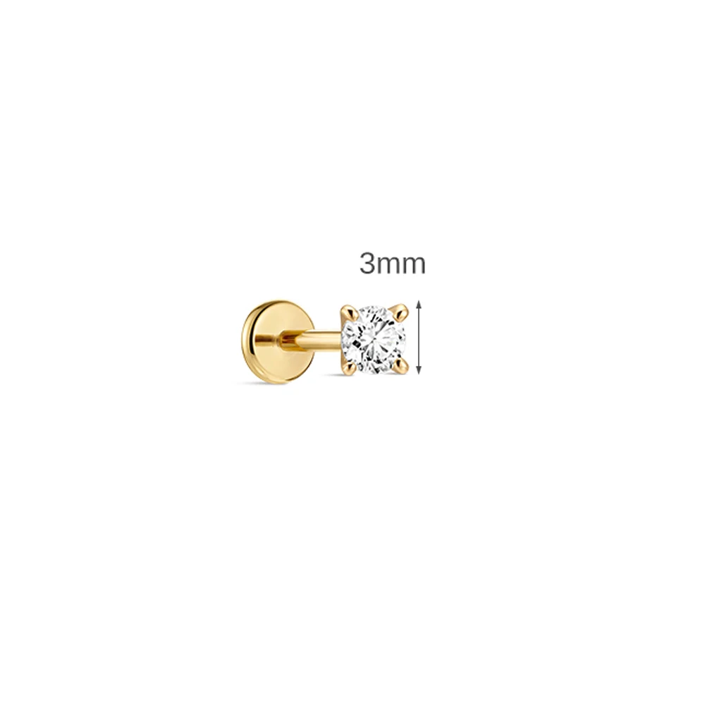Women's 14K Solid Gold Flat Back Earrings, Hypoallergenic Gift
