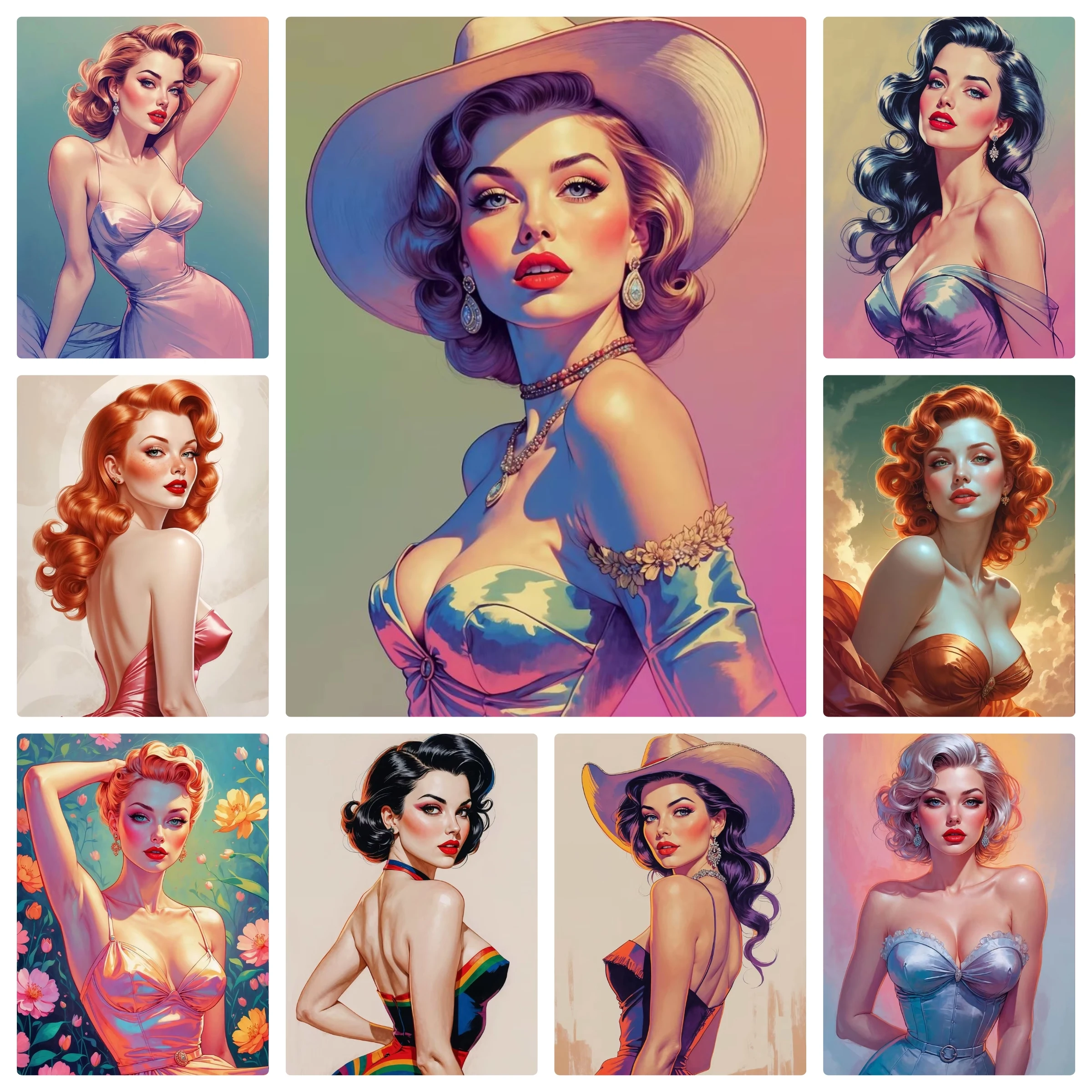 5D DIY Diamantmalerei-Set Retro Glam Art Stil Blonde mit Roten Lippen Sexy Mädchen Vollflächige Strass-Wanddekoration Geschenk für Heimdekoration