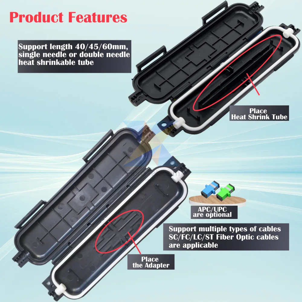 Boîte de protection de câble de chute FTTH, boîte de fibre optique, tube thermorétractable, épissure de protection, kit étanche, 20 pièces