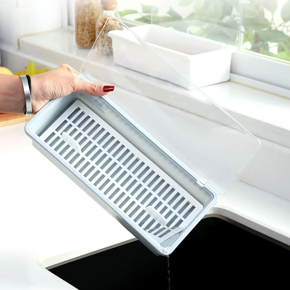 

1Pcs Chopsticks Storage Holder Kitchen Drain Box with Cover Fork Spoon Organizer Kitchen Sink Draining Case Chopsticks Drain Box