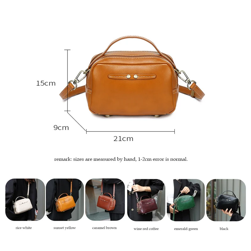 Women Bag Cowhide Genuine Leather Double Zippers Crossbody Messenger Lady Urban Minimalism Fashion Small Square Shoulder Handbag