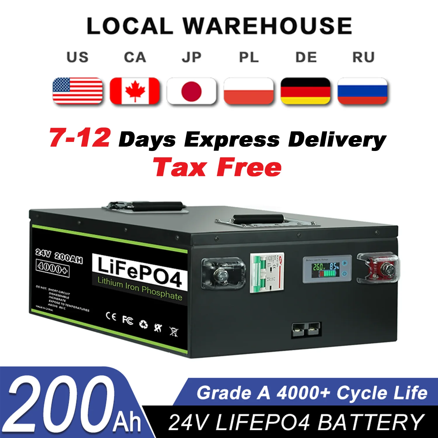 New 12V 24V 48V 100Ah  200Ah 280Ah 300Ah 400Ah LiFePO4 Battery Built-in BMS Rechargeable Battery for Inverter Solar RV No Tax