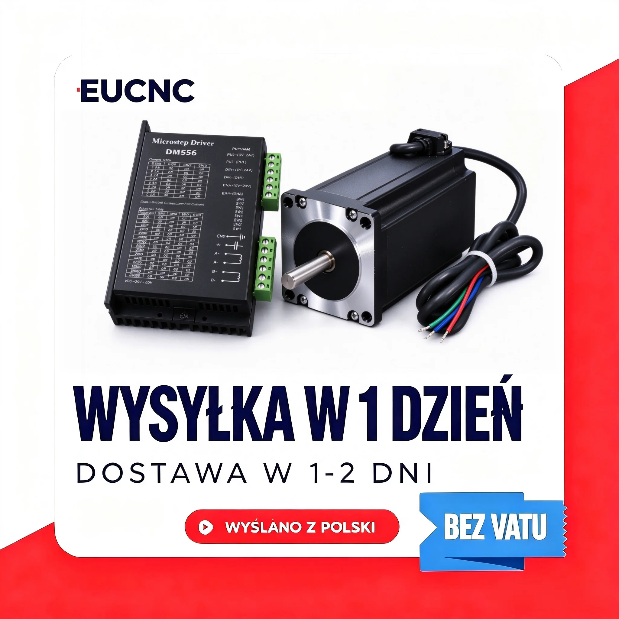 Zestaw silnika krokowego Nema 23 57X57mm 57HS 12-30kg.cm CNC, kabel 1M z sterownikiem krokowym DM556, DC 20-50V, magazyn w UE, wysyłka 24h, dostawa 2-7 dni, brak VAT, brak cła