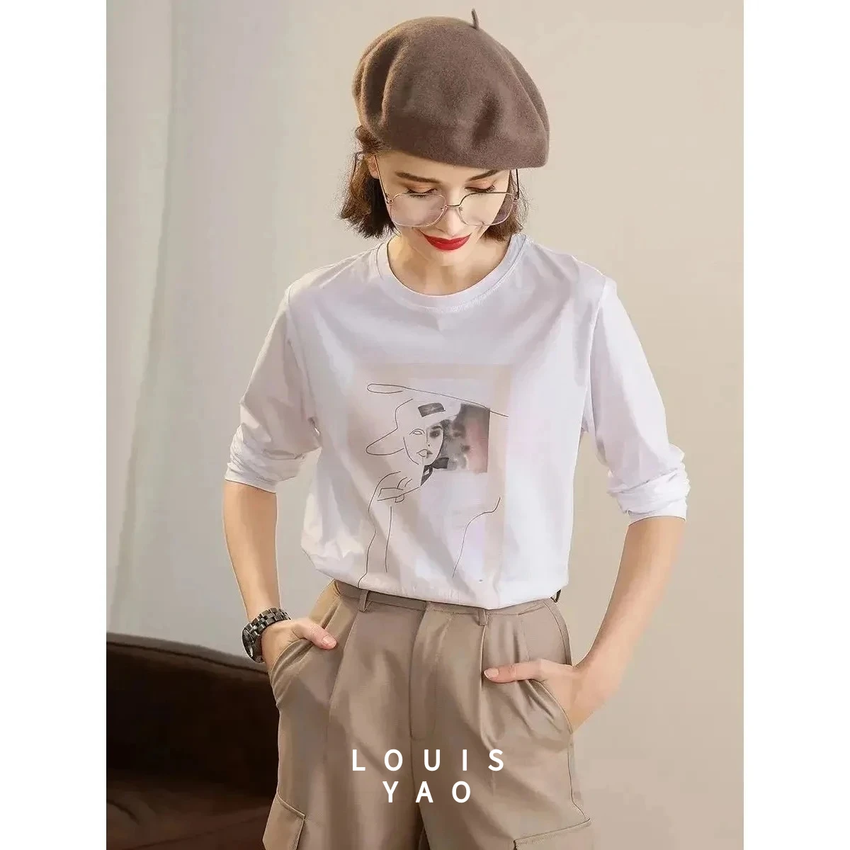 

LOUISYAO O-Neck Undershirt Women's T-Shirts 2025 Autumn Sweet Long Sleeve T-Shirt Casual Basic All-Match Women's Top