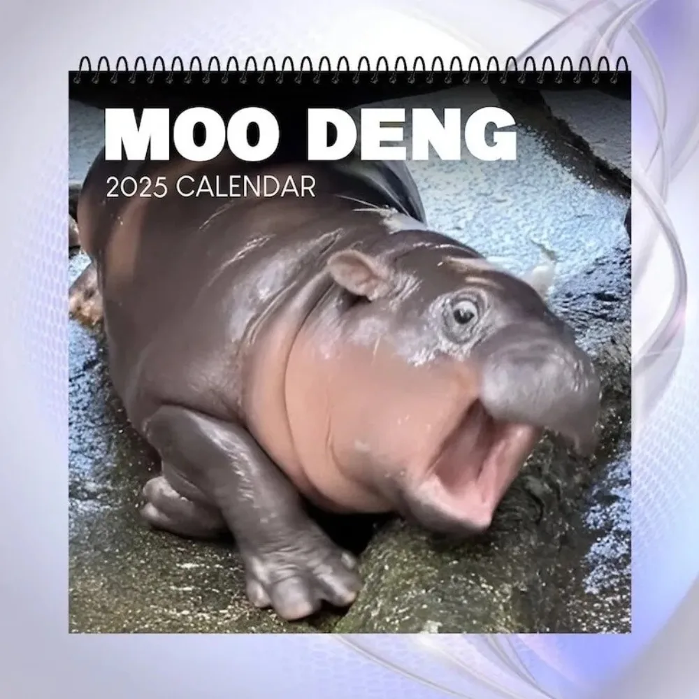 New 2025 Moo Deng Calendar Baby Hippo Creative Hippopotamus Calendar Hanging 50pcs Copperplate Paper Desktop Decoration