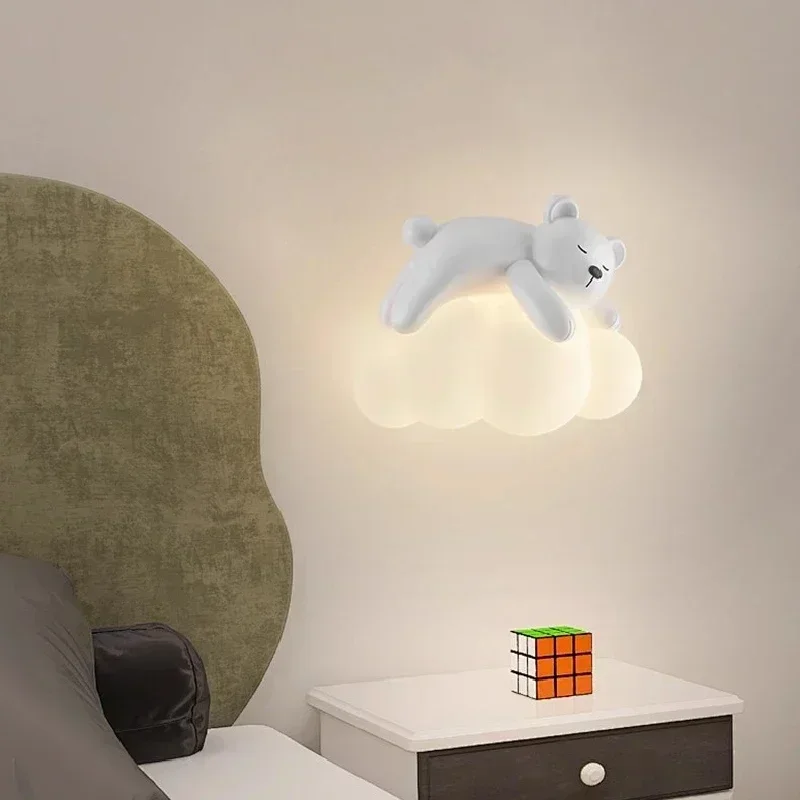 

White Clouds Bear Wall Lamps LED Children's Room Lamp Warm Romantic Princess Room Girl Boy Bedroom Decora Bedside Wall Lights