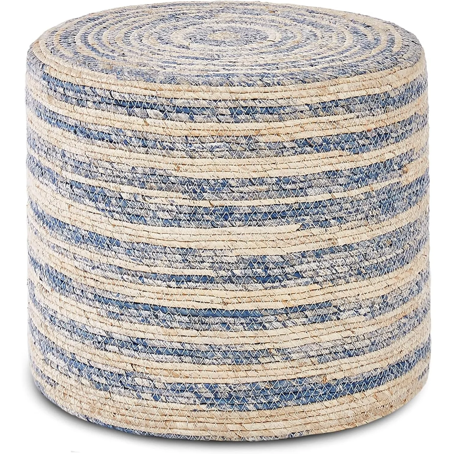 

18'' Ottoman Pouf, Braided Poof, Rustic Handweave Lounge Pouffe, Boho Footrest Stool for Bedroom, Accent Table(Blue Corn Husk)