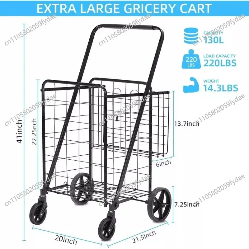 %a Folding Shopping Cart With Wheels 360 Degree Rolling Swivel Grocery Cart