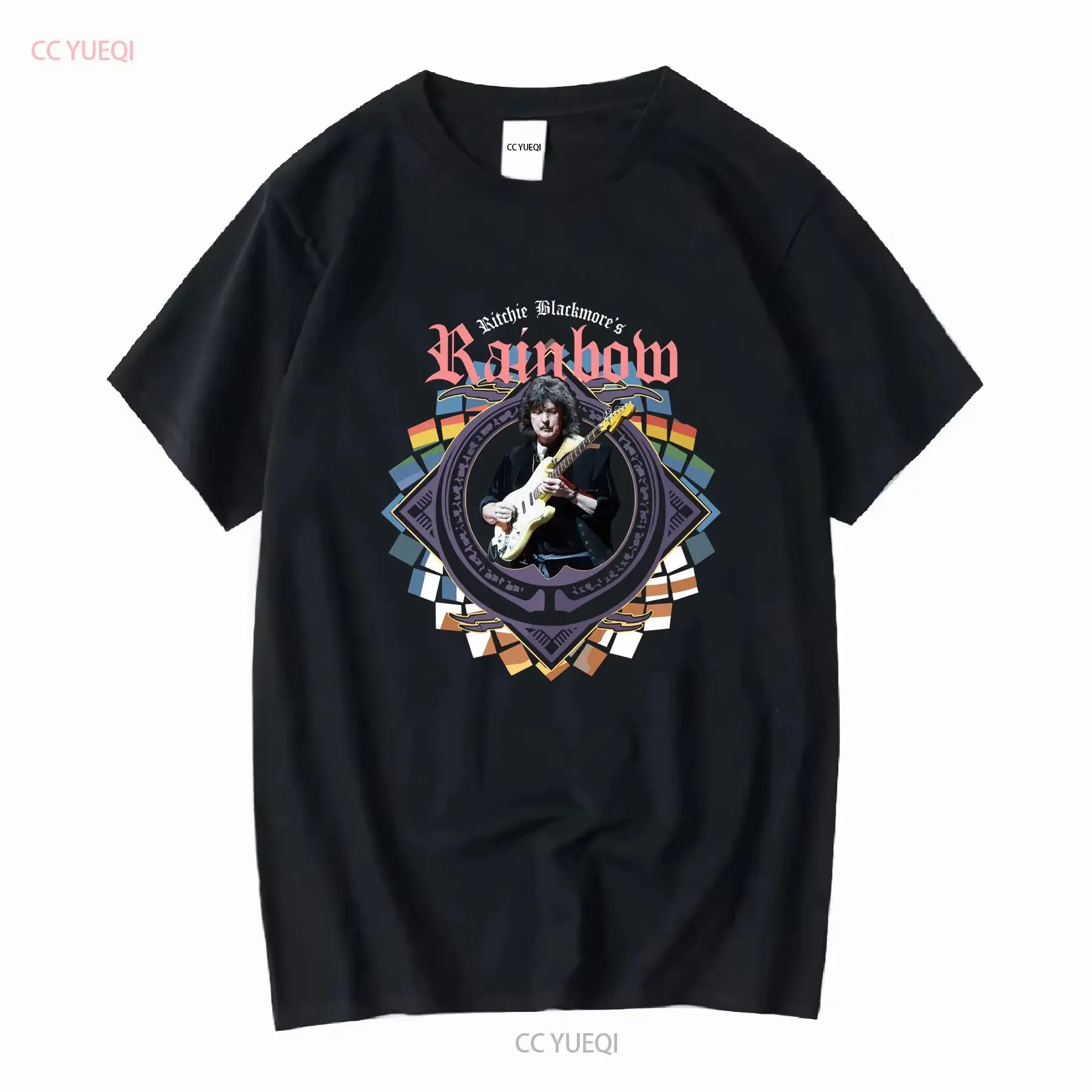 Camiseta de algodão Rainbow Long Live Rock 'n' Roll Album Ritchie Blackmore vintage lavada confortável streetwear casual masculina