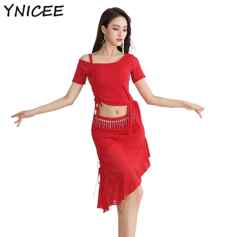 Frauen elegante Bauchtanz Top Split Rock Trainings anzug Erwachsenen orientalischen Bauchtanz Performance Kleidung Set Dance wear Lektion tragen