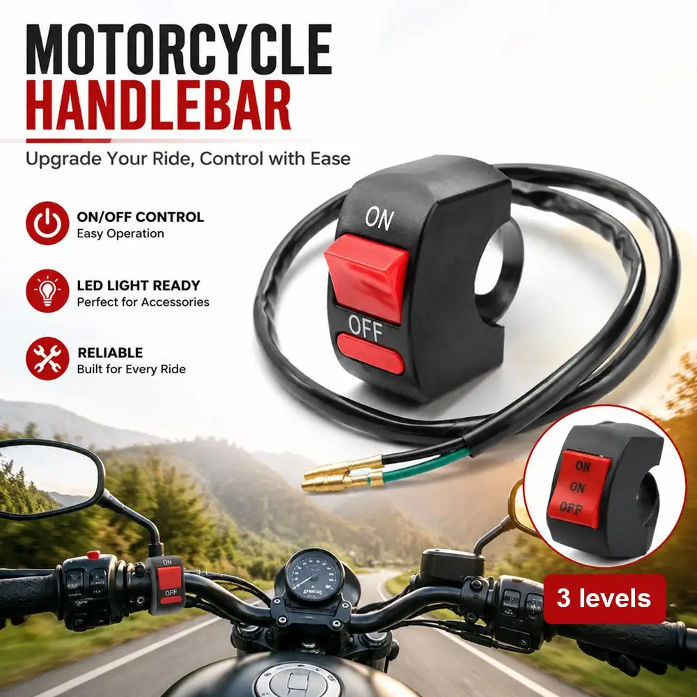 Universal Motorcycle Handlebar ON OFF Flameout Switch Button DC12V 10A Black for Moto ATV Bike