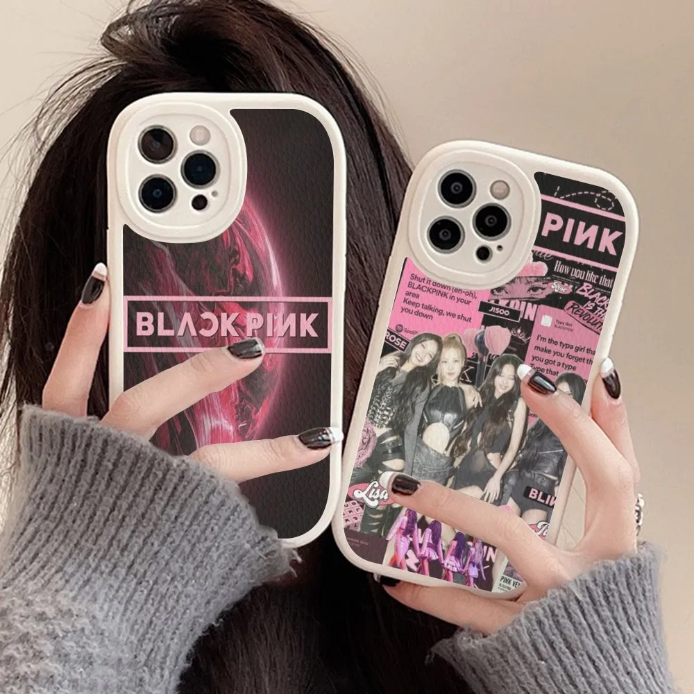 Kpop-B-Black Fashion P-Pinks Phone Case Hard Leather For IPhone 14 13 12 Mini 11 14 Pro Max Xs X Xr 7 8 Plus Fundas