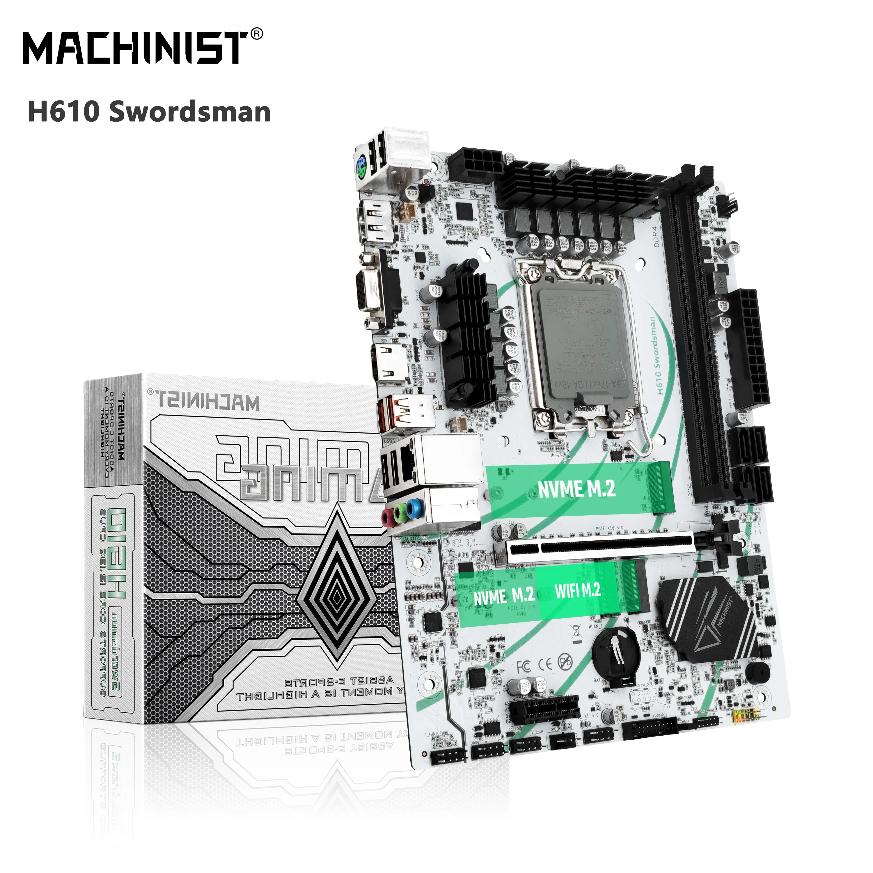 MACHINIST H610 Swordsman Motherboard LGA 1700 Support DDR4 RAM Memonry SSD M.2 Intel Core 12 13 Gen CPU 12600F 12700F 13600F