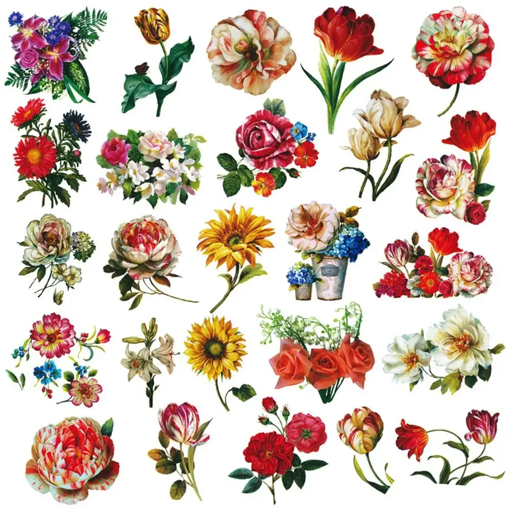 10/30/50pcs Vintage Flowers Decorative Journal Graffiti Stickers For Toys Luggage Laptop Ipad Gift Skateboard Stickers Wholesale