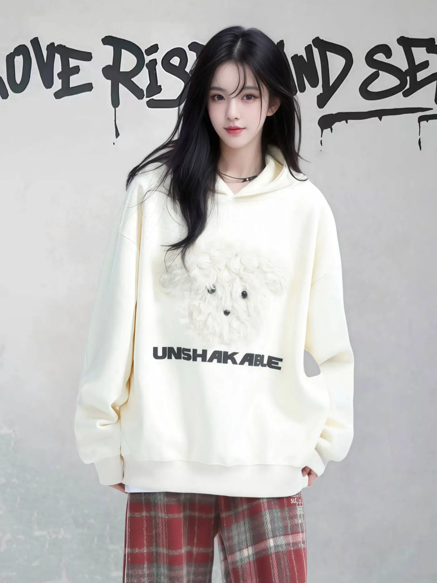 Autumn Women's Loose Casual Hoodie Puppy Pattern Oversize Long Sleeve BF Style Versatile Sweatshirt Jacket