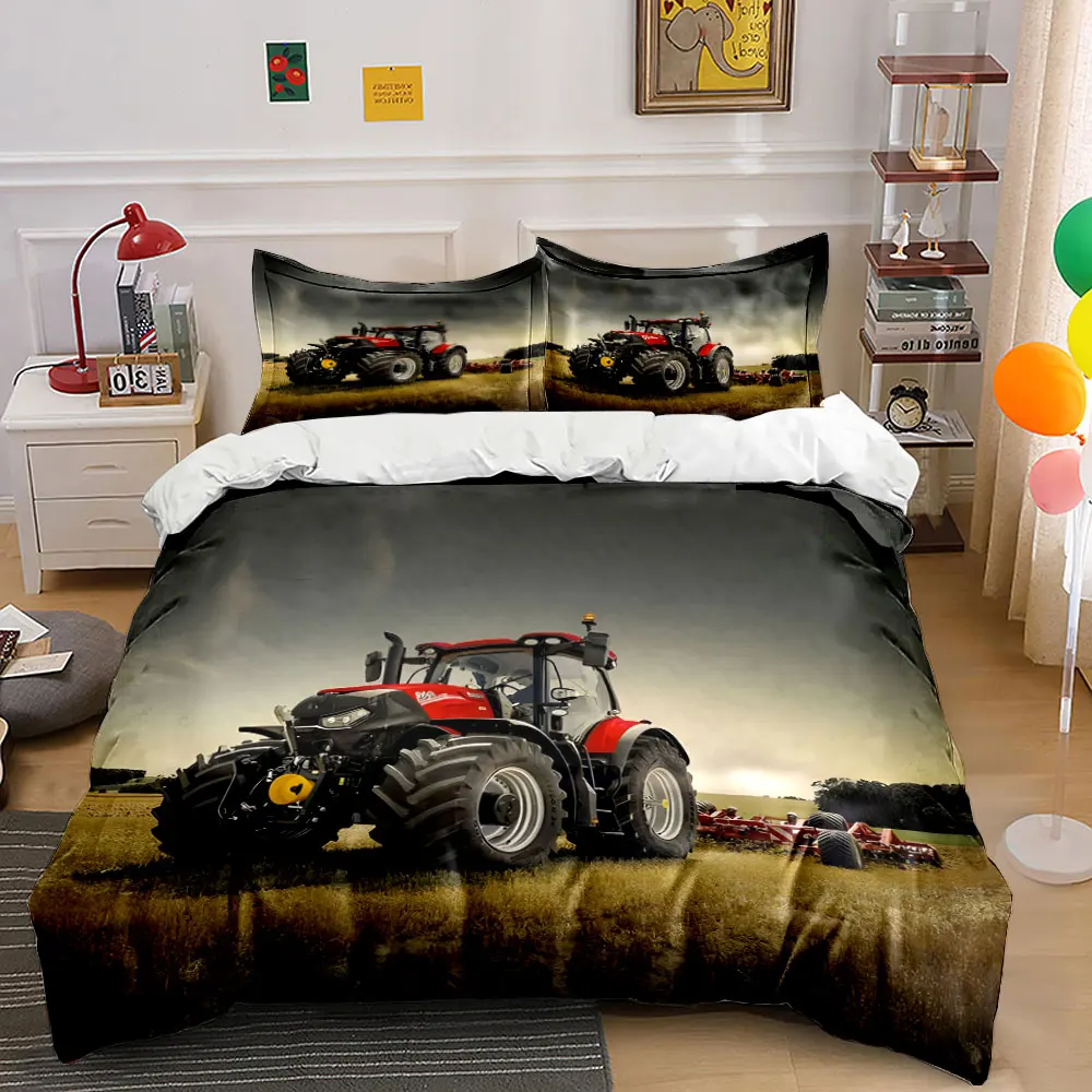 Red Tractor and Farmland Work Print Soft Comfortable Duvet Cover Bedding Set Included 1*Duvet Cover  2*Pillowcases