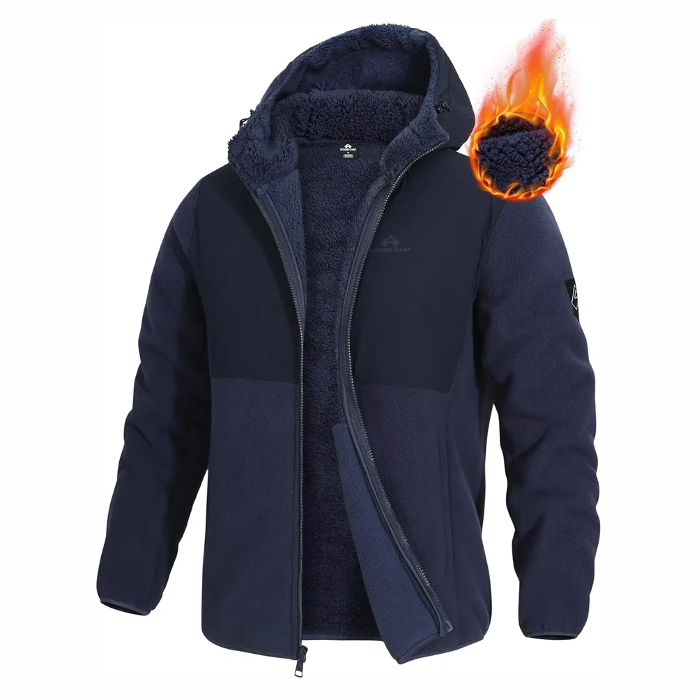 Pioneer Camp Men's Polar Fleece Jacket Sherpa Lined Warm Full Zip Up Hoodie Heavyweight Winter Jacket with Hood Outerwear