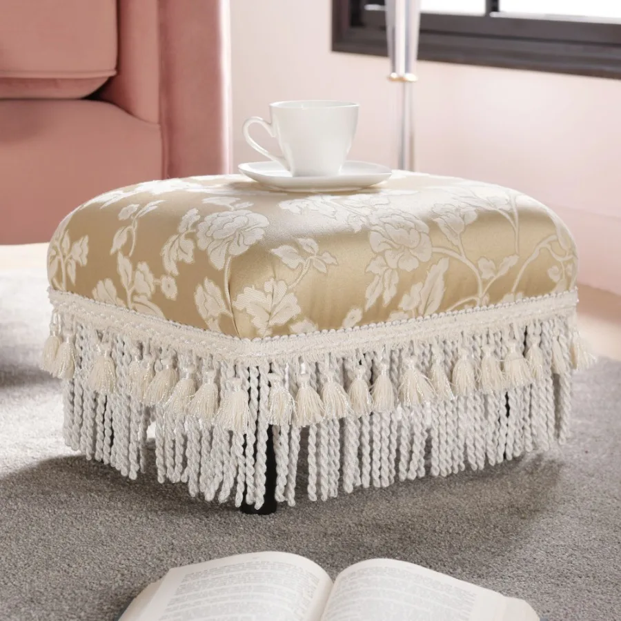

Fiona Accent Footstool man Champagne Beige Floral Jacquard