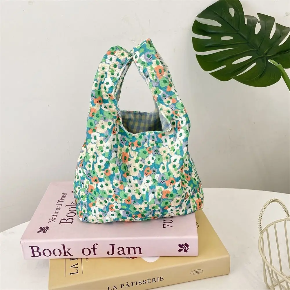 Lovely Japanese Style Floral Wrist Bag Casual Corduroy Printing Handbag Commuting Literary Small Item Pouch Women