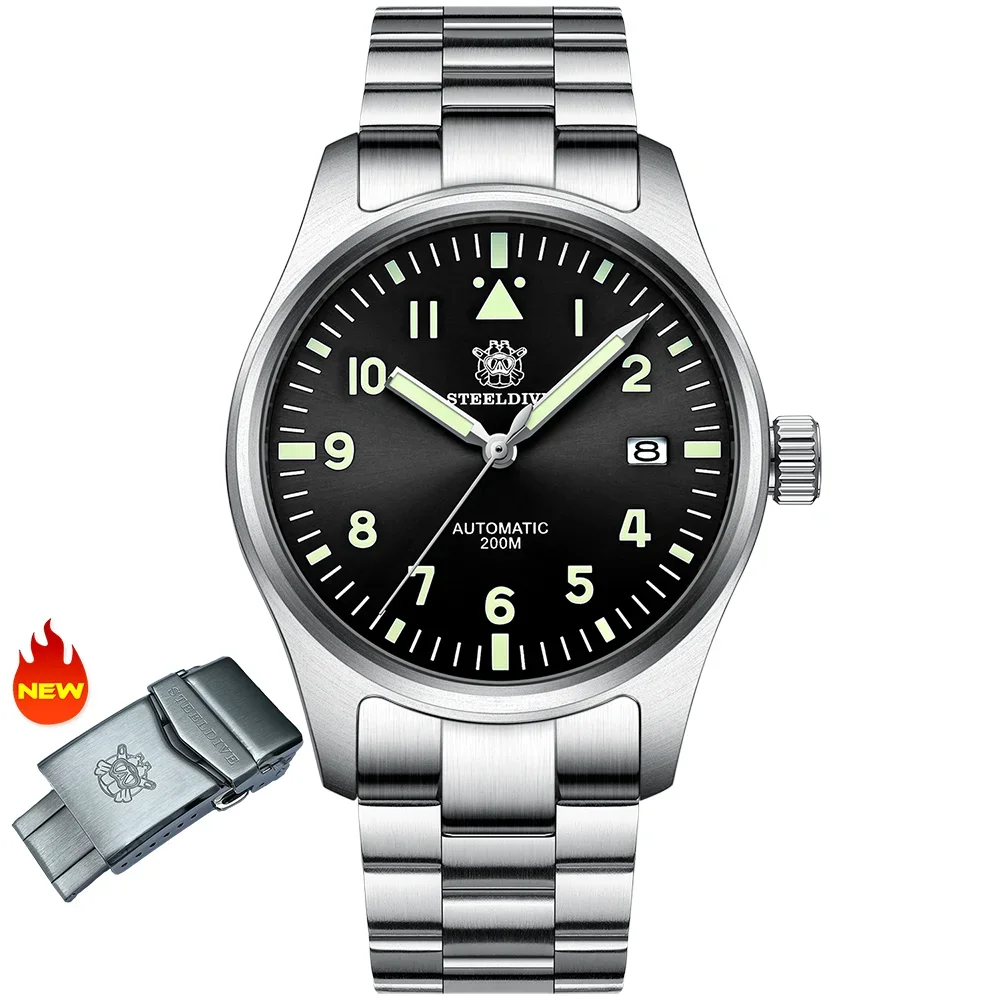 SD1940 Automatic Mechanical Men's watch Sapphire Crystal Stainless Steel NH35 Pilot watch Leather Waterproof automatic watch men