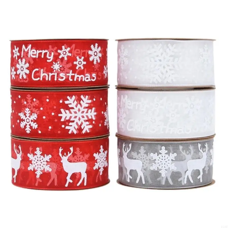 U2JC 36Yard Christmas Reindeer Snowflakes Ribbon Polyester Ribbon for Bows Making, Christmas Wreath Candy Bag Decorations