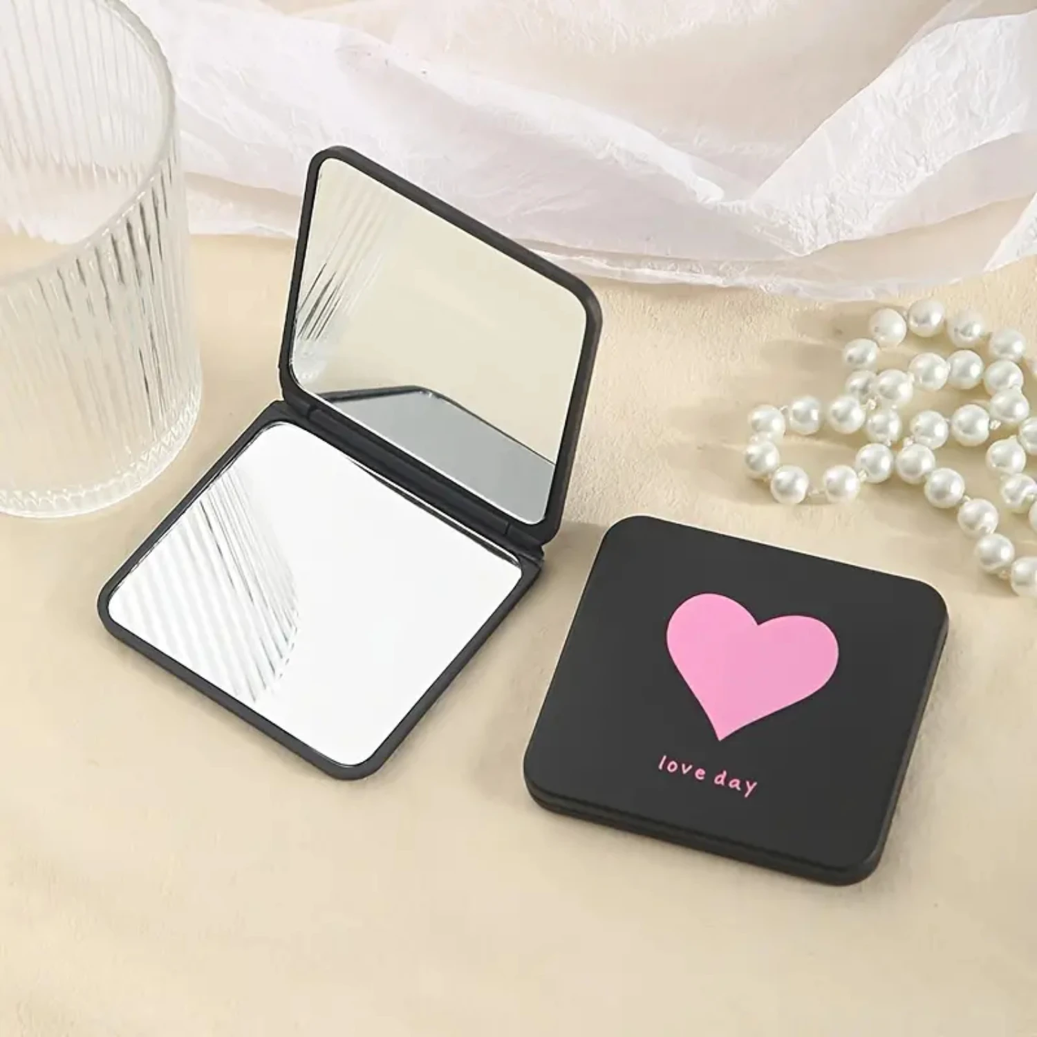 Compact Mirror, Pocket Makeup Mirror For Travel, Double-Sided, Handbag Cosmetic Mirror, Handheld Square Foldable Portable Mirror