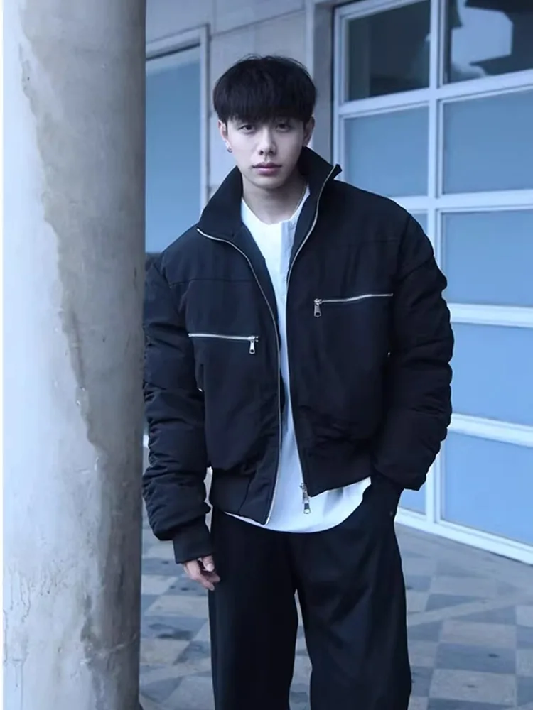 

Мужская зимняя утепленная куртка-бомбер из хлопка и полиэстера, свободного кроя, с длинными рукавами, на молнии