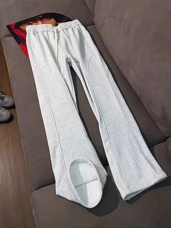 Korean Style Men's Straight Leg Sweatpants Autumn Oversize Casual Sports Pants Knife  Angle Cut Long Leg Visual Effect