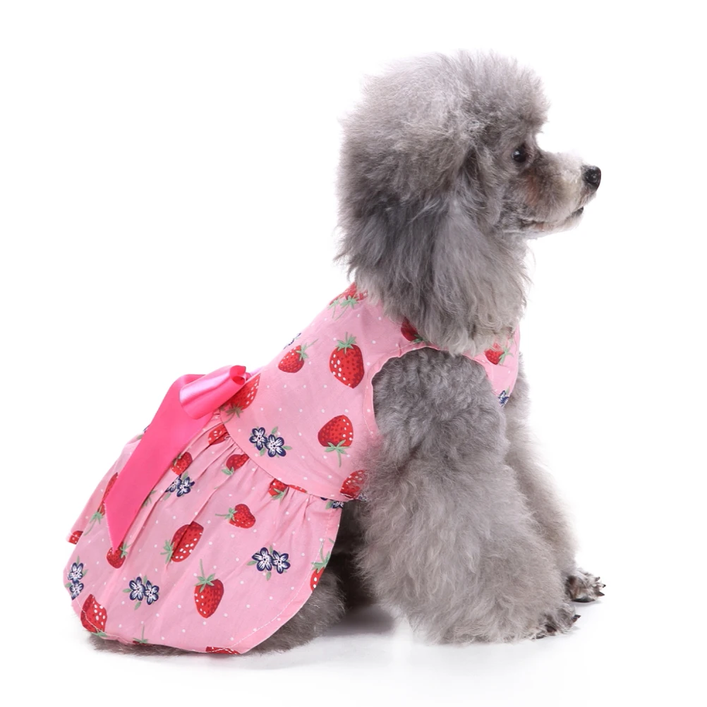 

1pc Dog Dress Sleeveless Puppy Skirt Elegant Printed Outfit Clothes Strawberry Size Clothes Dog Dresses