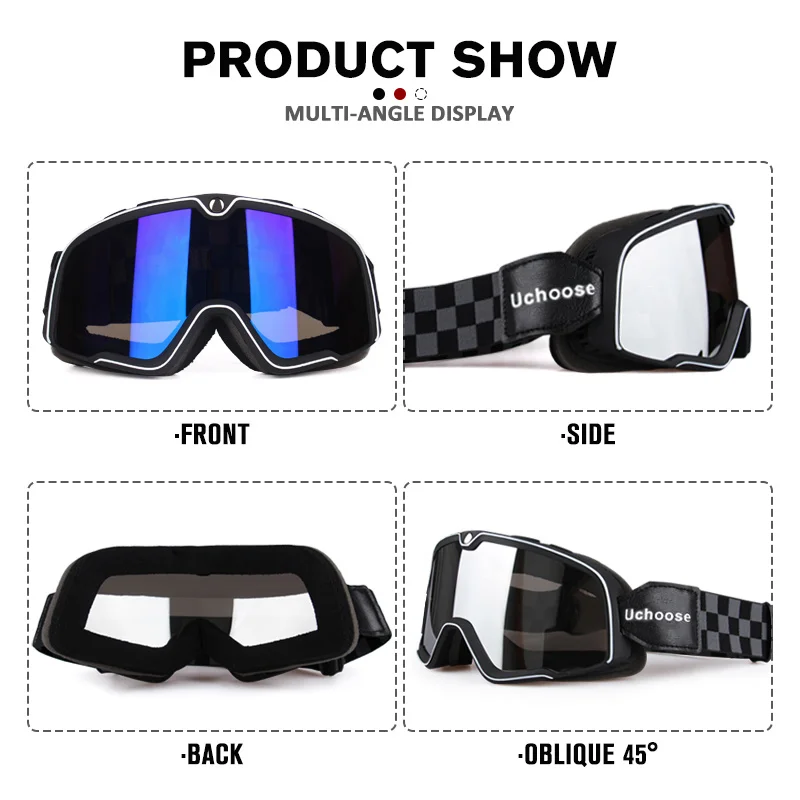 Retro Motorcycle Goggles Ski Glasses Sunglasses ATV Goggles Non-slip Belt AntiUV Cafe Racer Chopper Cycling Racing Free shipping