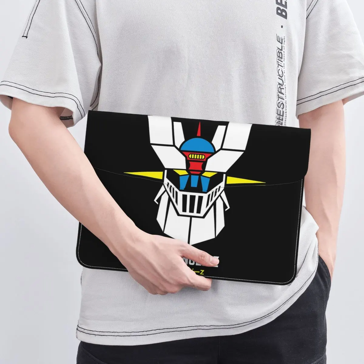 Anime Robot Print Mazinger Z PU Leather Horizontal Laptop Sleeve Shockproof Soft Lining Notebook Case 13 Inch