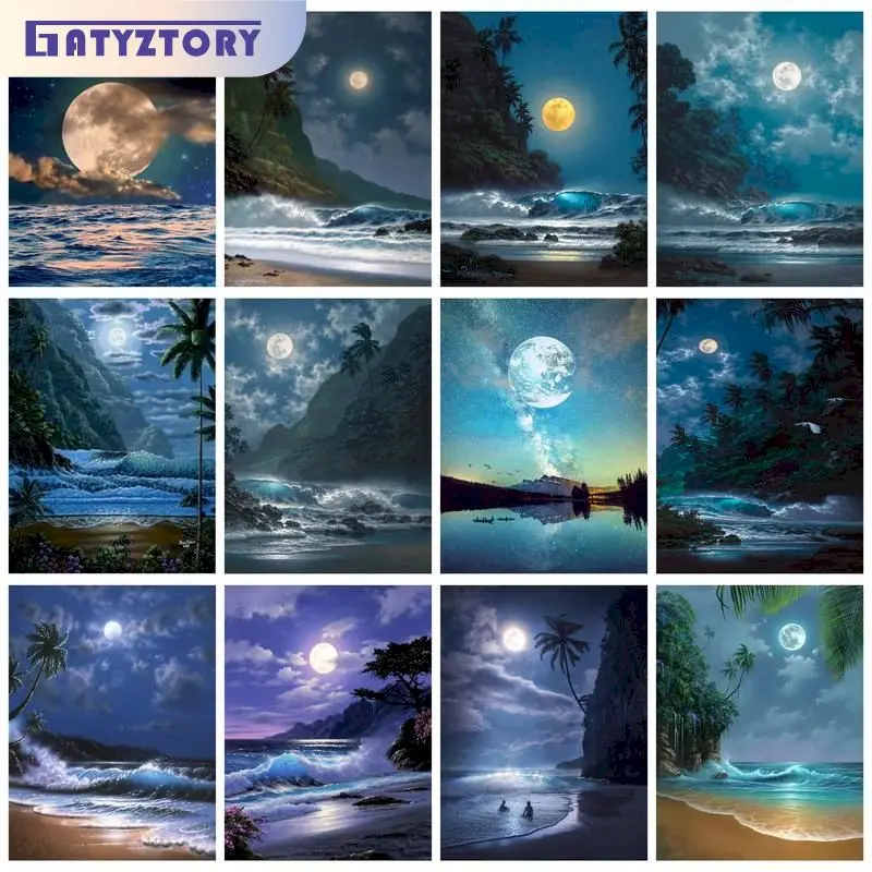 

GATYZTORY Diy Frame Paint By Numbers For Adults Kits Moon Tree Night Landscape Modern Wall Art Picture With Numbers For Home