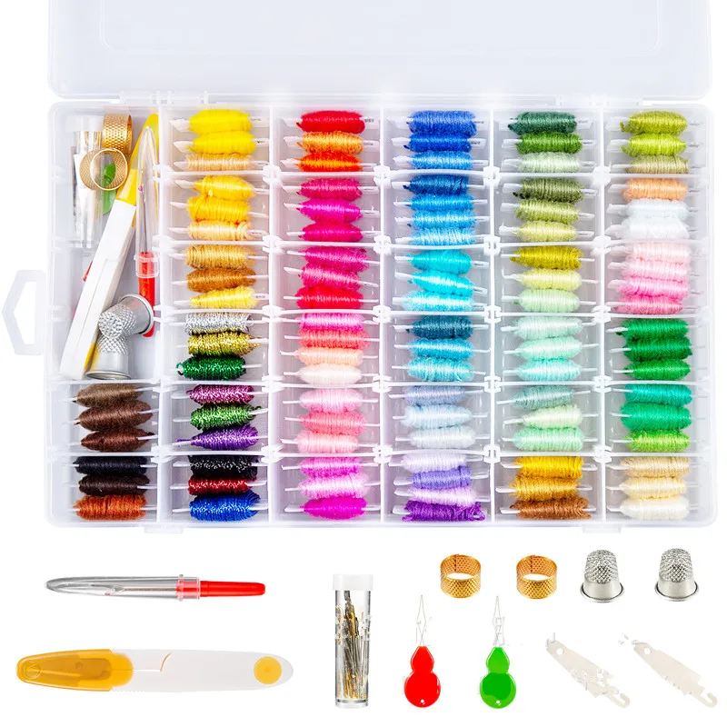 1 Box 100 Color Embroidery Thread DIY Cotton Multi-Color Embroidery Yarn For Sewing Embroidery Thread Set With Organizer Box Sew