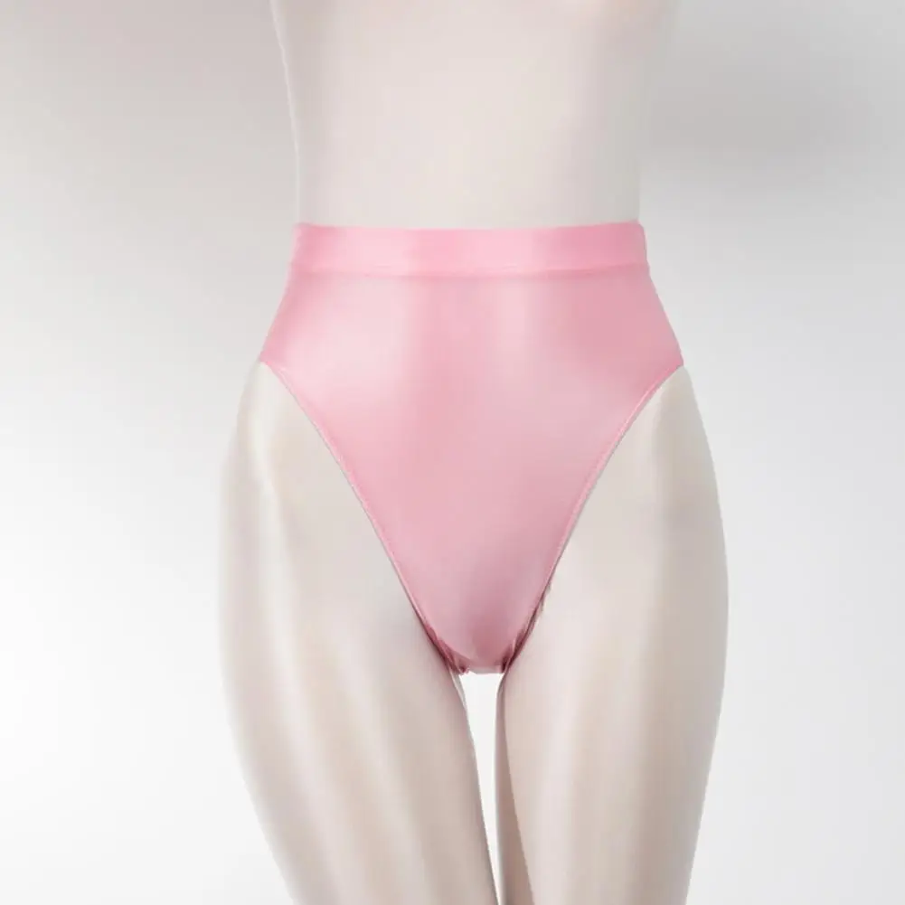 

Satin Glossy Thong Seamless High Waist Thin Elastic Solid Color High Elasticity Thin Lady Underpants Daily Briefs