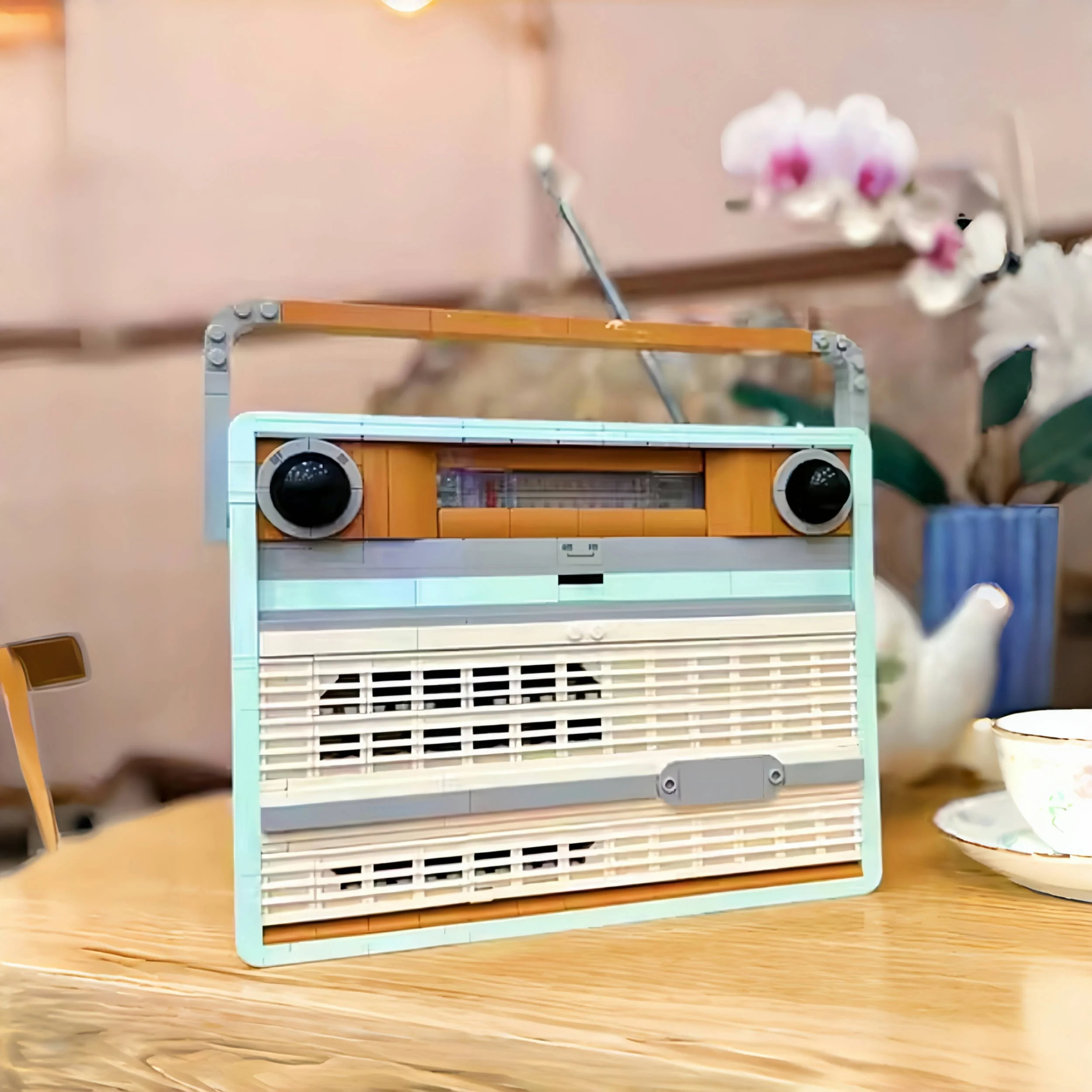 moc-1970年代レトロラジオモデルビルディングブロック、トランジスタラジオ、音楽ブリック、子供向けクリエイティブなおもちゃ、誕生日クリスマスプレゼント