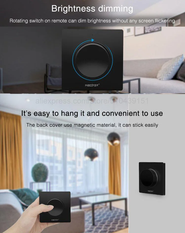 MiBoxer K1 K1-B Panel Sakelar Putar Pengendali Dimmable 3V Jarak Jauh Putih/Hitam