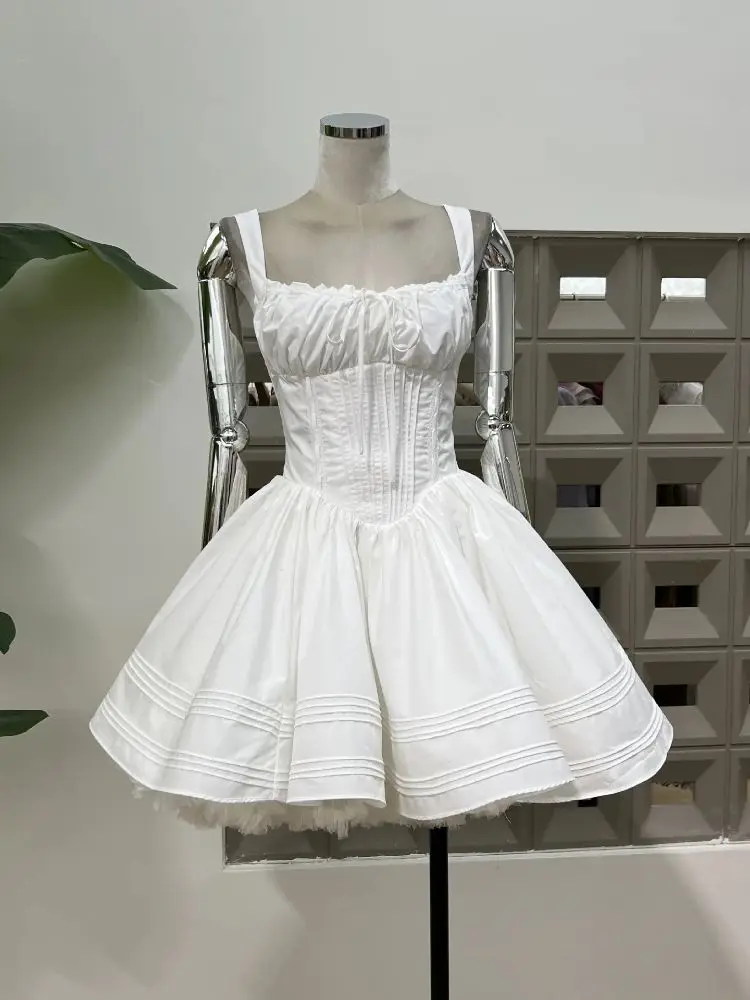 Zomer A-lijn Damesjurken Vierkante Hals Mouwloos Hoge Taille Designer Jurk Damesmode Sexy Party Vrouwen 2025, Nieuwe Stijl - afbeelding 2