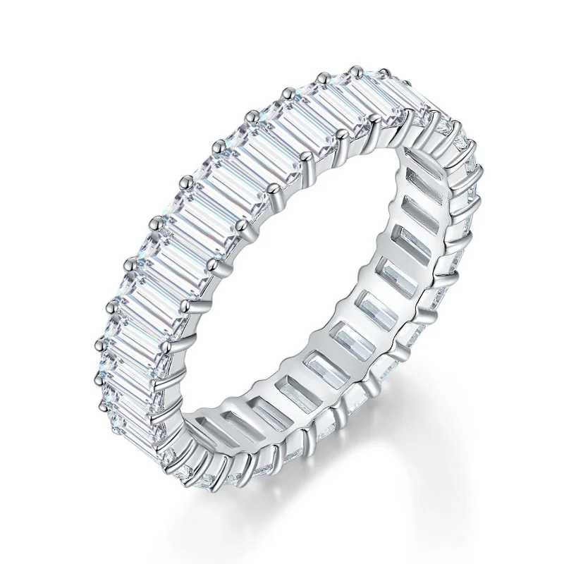 

Emerald Moissanite Ring S925 Silver 2*4mm Rectangular Woman Engagement Jewelry Wedding Bands