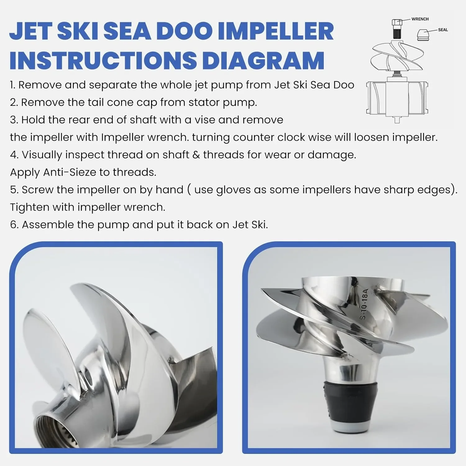 New Jet Ski Impeller 4 Blades Fits Seadoo SR-CD-10/18A GTI 130 GTI SE 170 GTX 170 Models 155.5mm