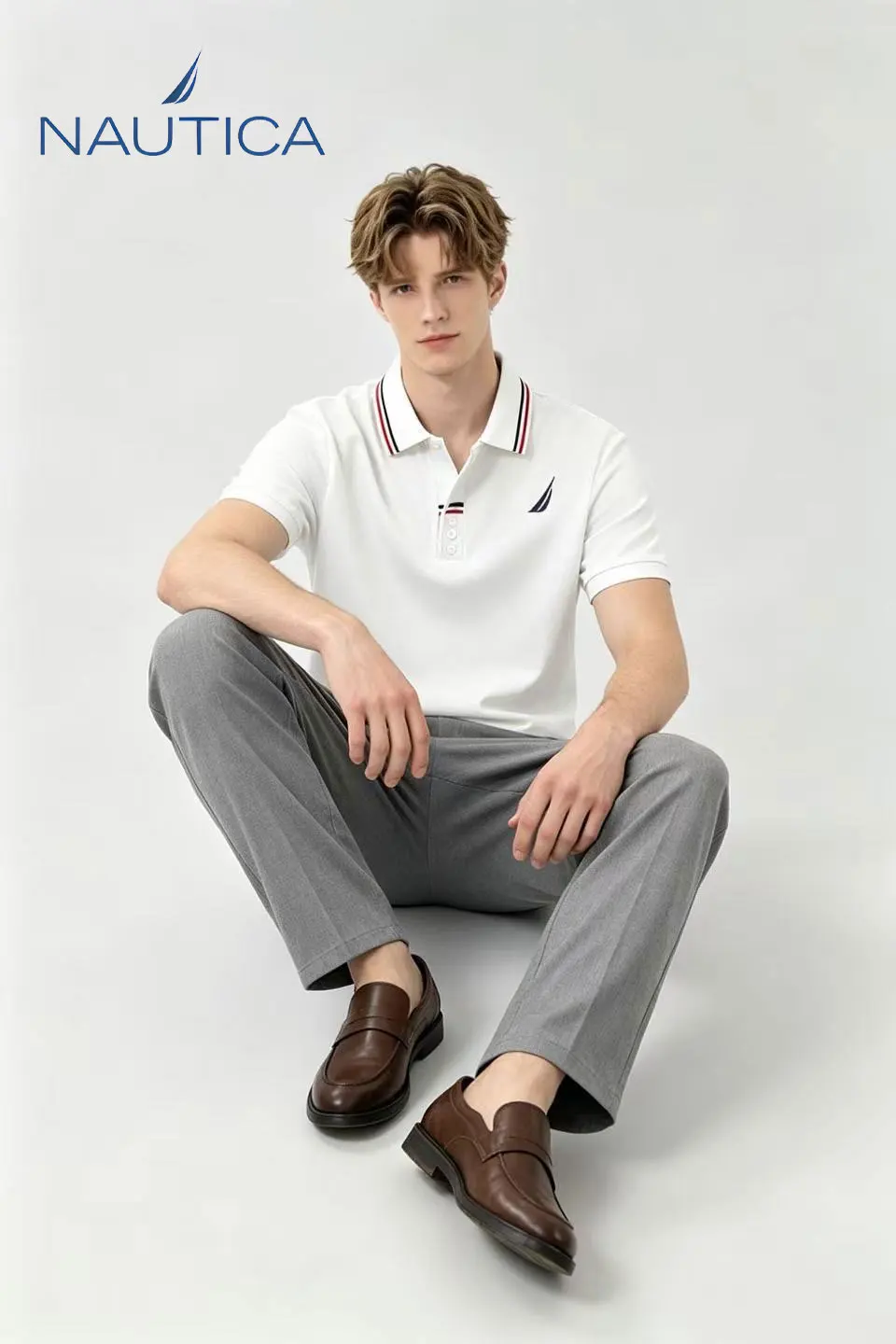 Nautica Summer New Men's Short Sleeve Flip Collar Casual Versatile Classic Embroidered Striped Polo Shirt for Middle aged and Yo