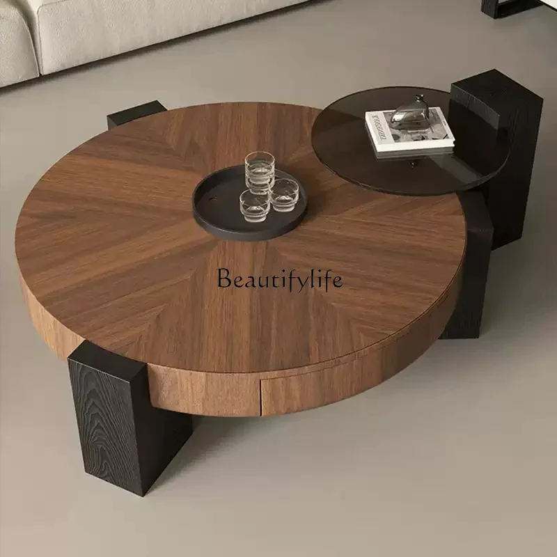 

Solid wood round coffee table simple retro style high-end sense new coffee table medieval