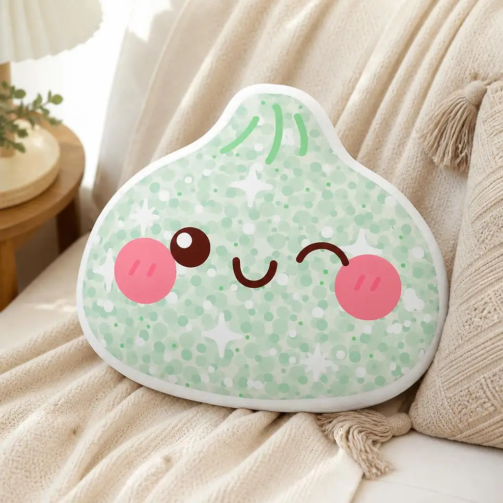 Kawaii Green Glitter Squishy Dumpling Cute Food Shaped Pillow Cushion Stuffed Throw Pillow Home Decor Gift Bedroom Decorative