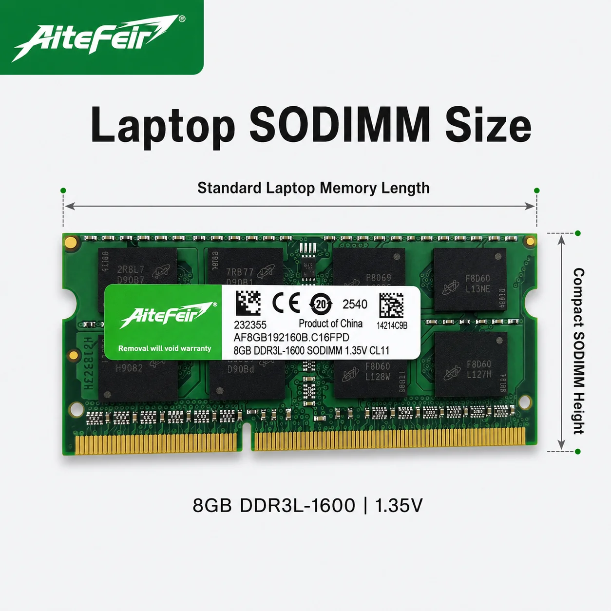 Aitefeir 8GB DDR3L 1600MHz SODIMM Module Memoria RAM 1.35V CL11 Laptop Notebook Memory Module Upgrade For Compatible Computer