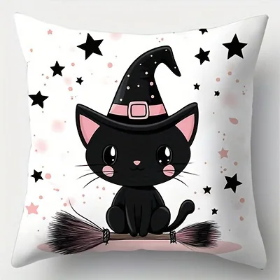 Halloween Pillowcases: Adorable Ghosts,  Pumpkin, Black Cat on A Broom & More! Sofa Cushion Cover Gift