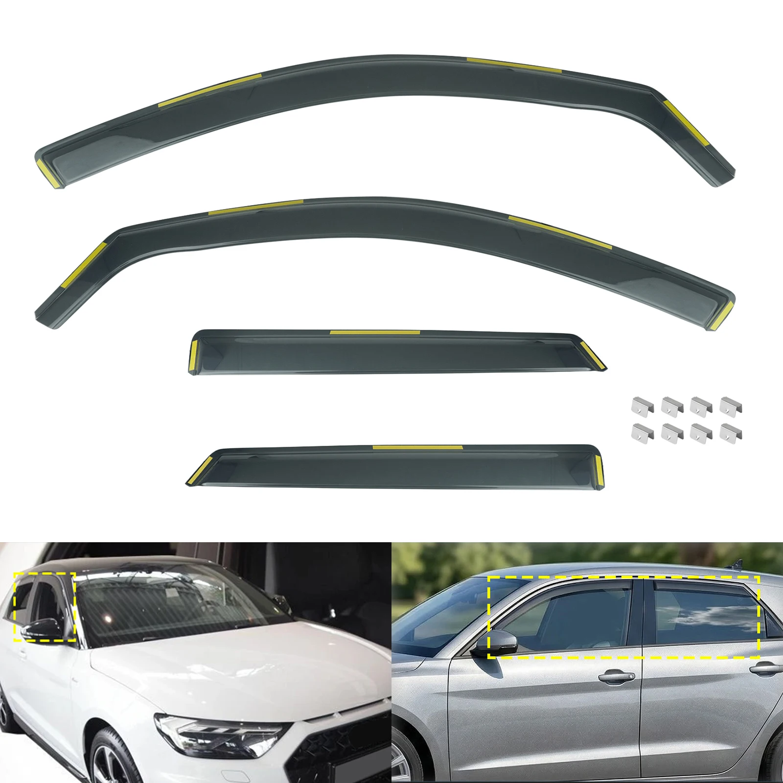 For Audi A1 MK2 GBA 2019-2026 Hatchback 5 Door Tint Tea Translucent Wind Rain Sun Guard Deflectors Window Edgevisor Protector
