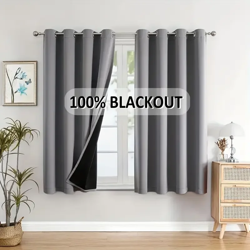 2pcs 100% Blackout Curtains - Curtains for Bedroom and Living Room - UV Protection Easy Sliding Stylish Design
