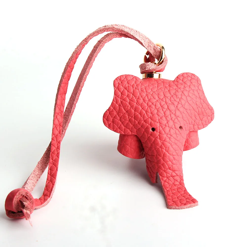 100% Ful Grain Genuine Leather Cute Lucky Elephant Cow Horse Keychain Pendant Animal Key Chain For Men Women Bag Charm Girls