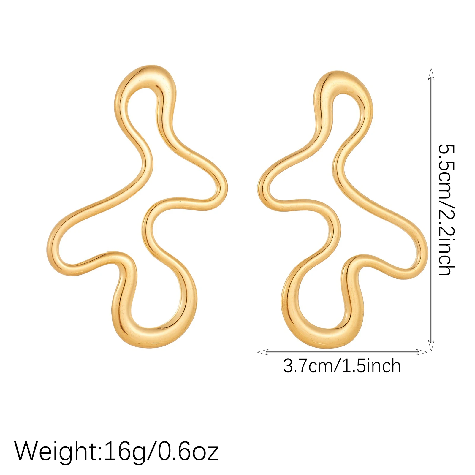 DIEYURO Stainless Steel Popular Golden Wavy Line Earrings Lady Minimalist Irregular Swirl Waterproof Earrings Trend Jewelry Gift